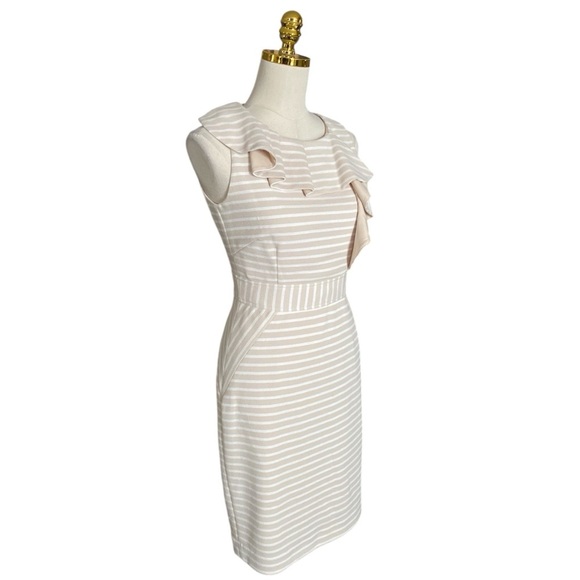 ANTONIO MELANI Women's Cream Striped Sleeveless Ruffled Sheath Office Dress Sz 2 - Picture 2 of 8